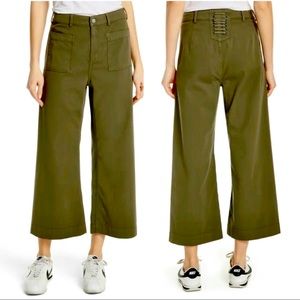 A.L.C. Olive Green Cropped Wide-Leg Pants